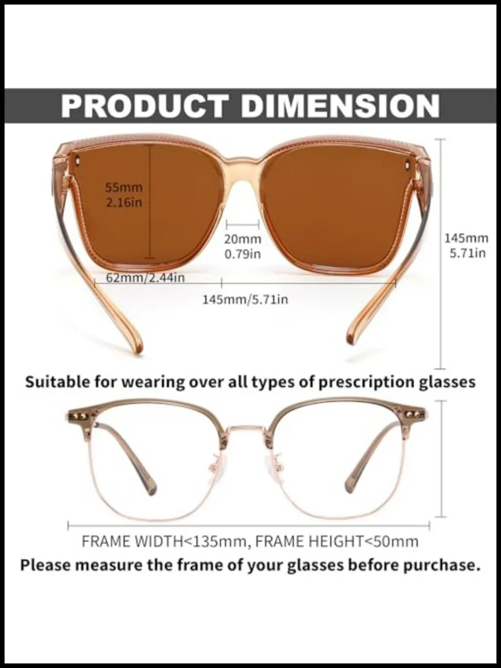 Polarized Fit Over Sunglasses Oversized Square Shades TR90 Frame